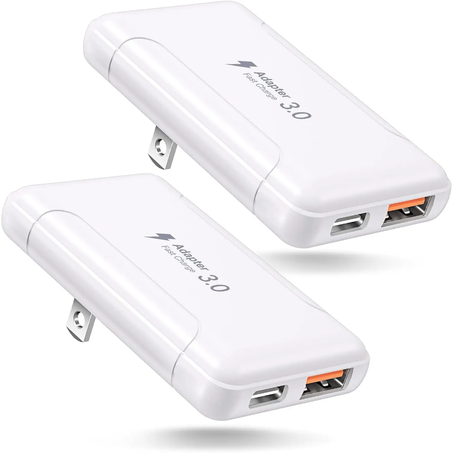 Slim Flat USB C Wall Charger,  2 Pack 50W USB A & USB C Charger Block Quick  Charge 3.0  Block Brick with Foldable Plug Adapter for  17 16 15 14 13 12 Pro Max Pad Air(White)
