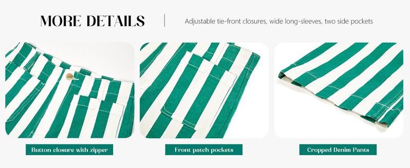 Danedvi Womens Cropped Striped Jeans Casual High Waisted Stretchy Straight Leg Denim Pants with Pockets