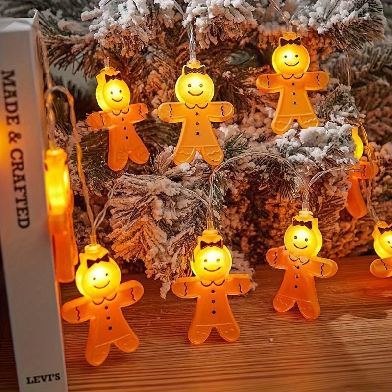 LED Gingerbread for Man String Lights - Battery-Powered, Multi-Color Christmas Decoration for Yard & Bedroom