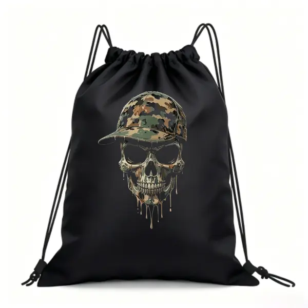Camouflage Skull Drawstring Bag | Cool Streetwear Backpack Gymsack for Men Teens Camo Hat Skeleton Cinch Sack Gifts Waterproof Sport Gym Sack Pack for Outdoor Hiking Travel Fitness Boys backtoschoolshopping