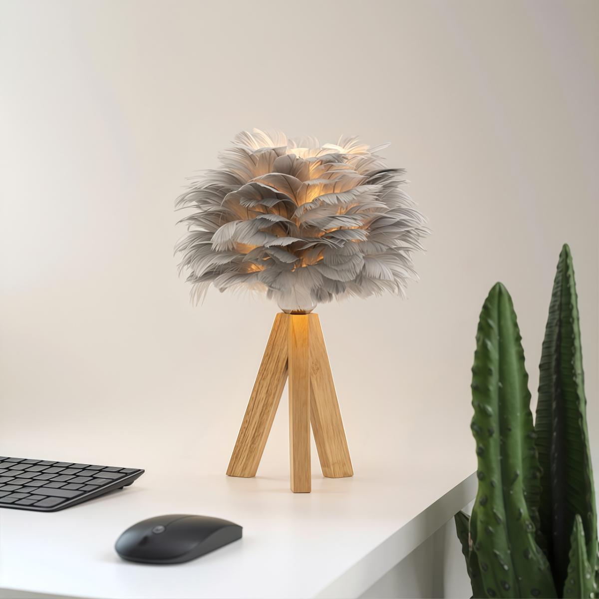 Dimmable Feather Table Lamp, Touch Control + Remote, USB Powered LED Night Light, Elegant Desk Decor for Bedroom/Living Room