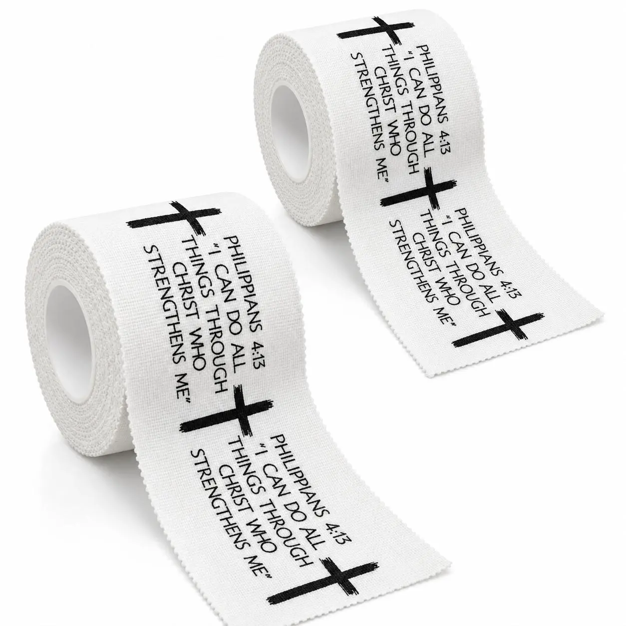 2 Pcs Set Christian Athletic Tape 2IN X 23FT Cotton Zinc Oxide White Athletic Tape, Cross Athletic Wristband for Tennis, Religious Bible Verse Athletic Tape, Christian Gift for Men and Women