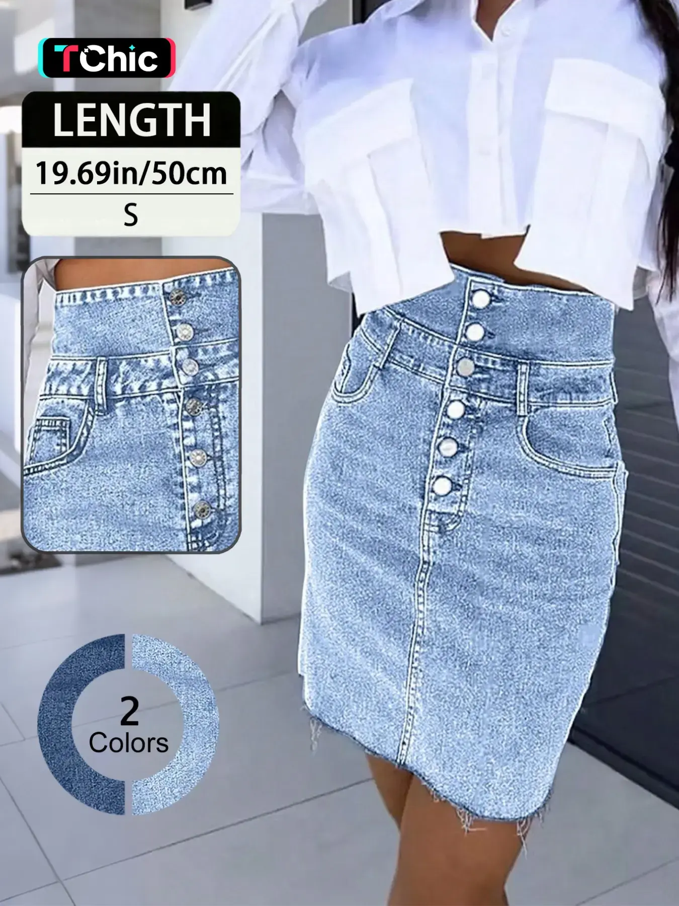 Women's High-Waisted A-Line Denim Skirt, Elegant Button-Fly Knee-Length Jean Skirt for Casual Occasions