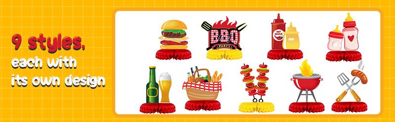 9 Pieces BBQ Baby Shower Decorations For BBQ Baby Shower Birthday Honeycomb Centerpieces Table Decor For Summer Picnic Party For Carnival Summer Barbecue Holidays Gender Reveal Party Supplies