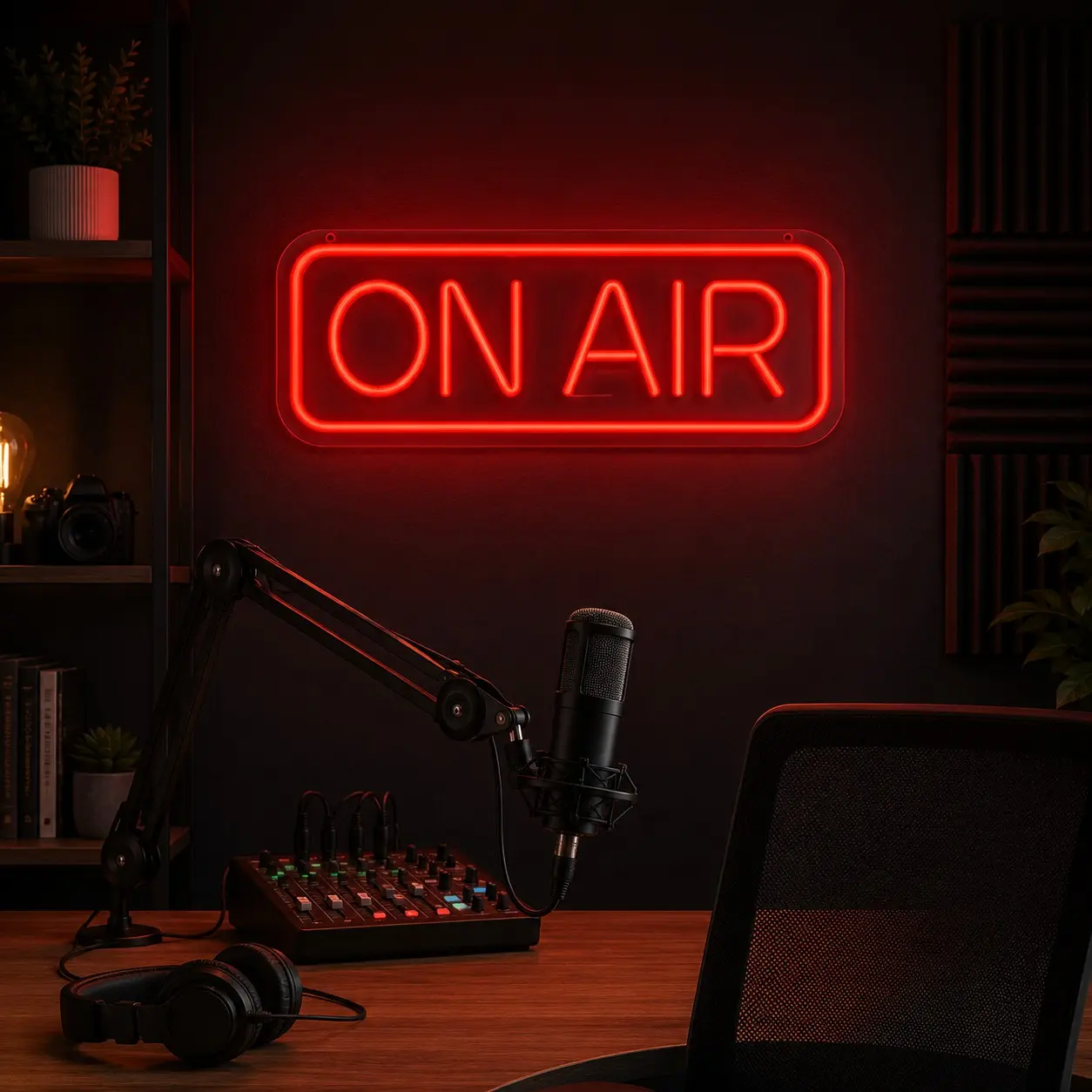 1 Pc On Air LED Neon Sign, Red Studio Wall Decor Light for Podcast Room, Streaming Setup, Radio Booth and Home Office, Modern Room Accent Gift for Broadcasters, Gamers, Creators, Bedroom and Bar Decor