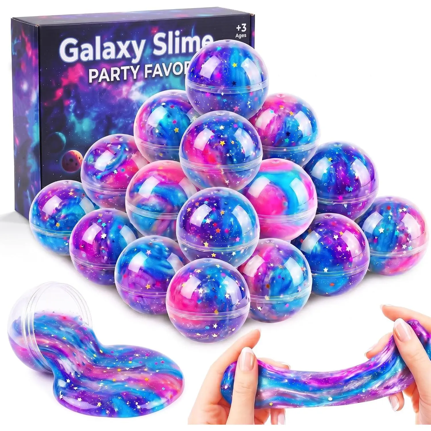 24 Pack Galaxy Slime Balls - Galaxy Theme Party Favors, Stretchy, Non-Sticky, Mess-Free, Stress-Relieving, Safe - Perfect for Classroom Rewards, Christmas Party Supplies (Toys & Hobbies, Educational Arts & Crafts)