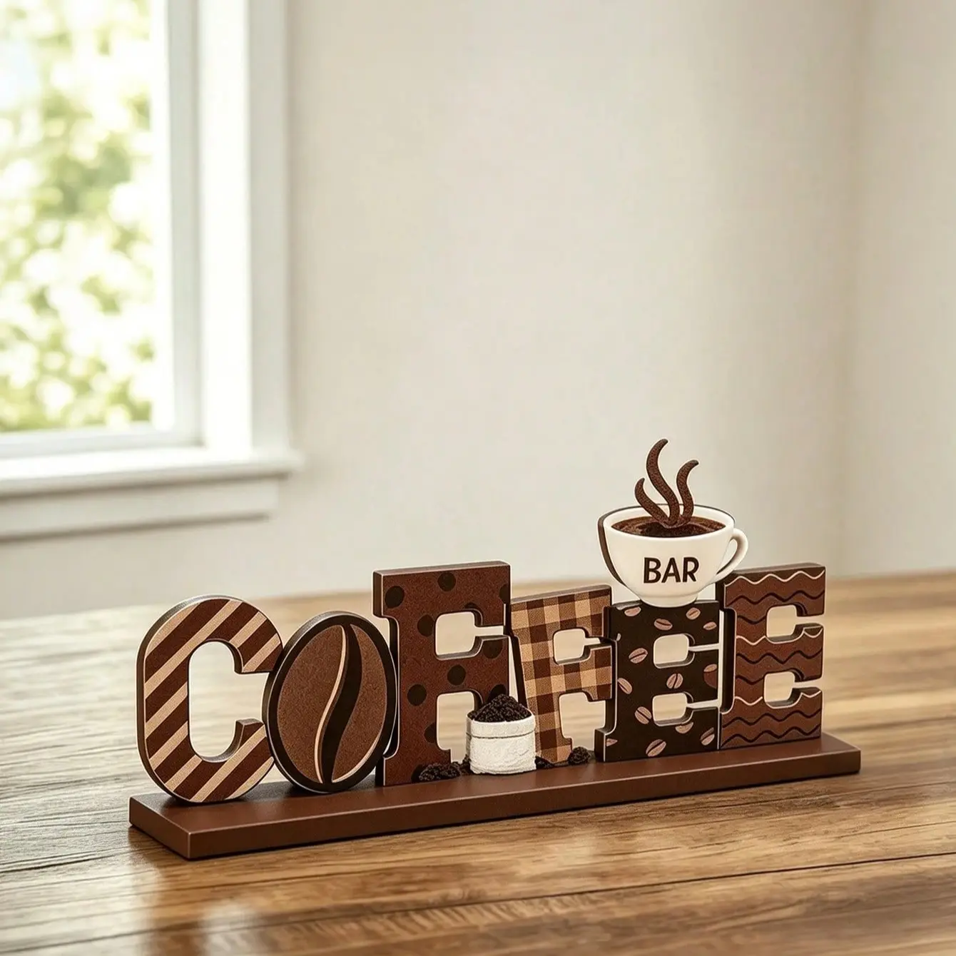 Rustic Style Coffee Bar Decor Sign, Coffee Bar Accessory, Coffee Elf Design, Perfect for Coffee Tables, Enhance Your Space
