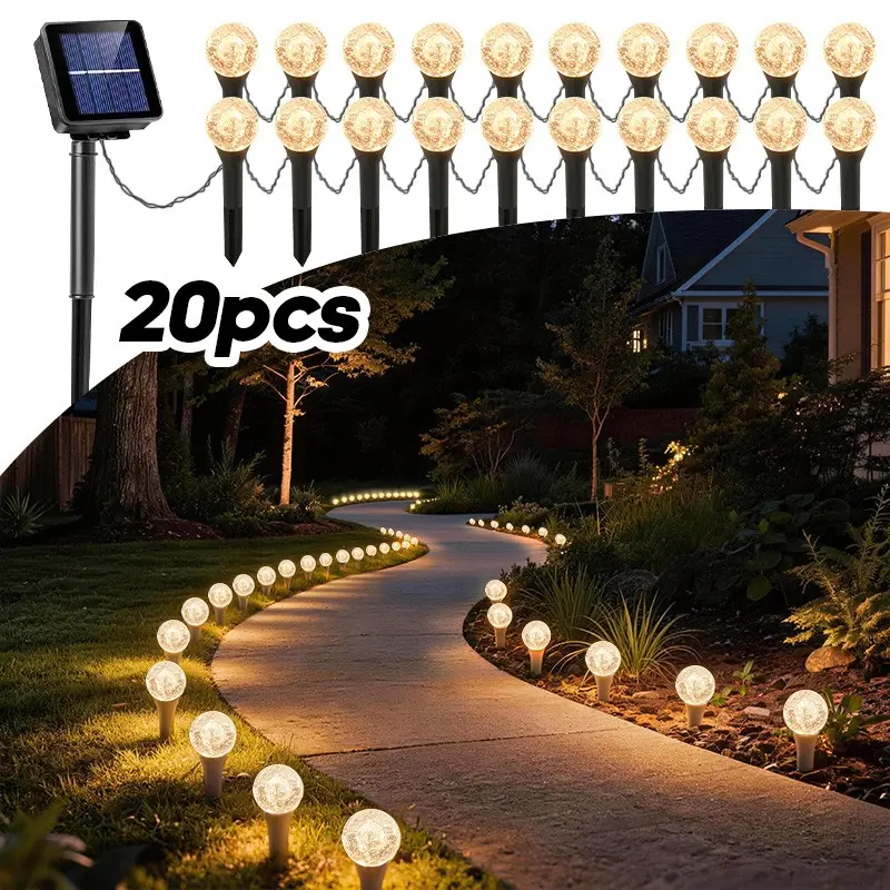 Solar Powered Pathway Lights Outdoor Lawn Lamp, Outdoor Patio Lights, 8 Lighting Modes, Auto On/off, Water Resistant, Ideal for Summer Camping Christmas Wedding Party