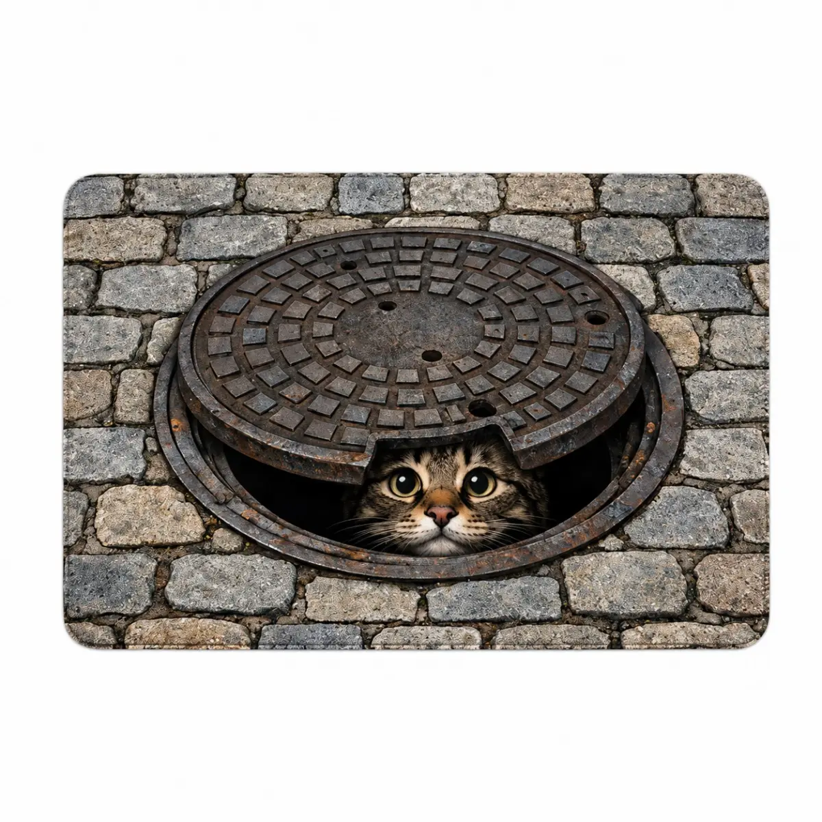 Funny Cat Manhole Doormat, 3D Cat Peeking Welcome Mat, Cute Animal Door Mat for Cat Lovers, Creative Home Decor Floor Rug, Unique Entryway Mat for Front Door Bathroom Bedroom Laundry Room Gift