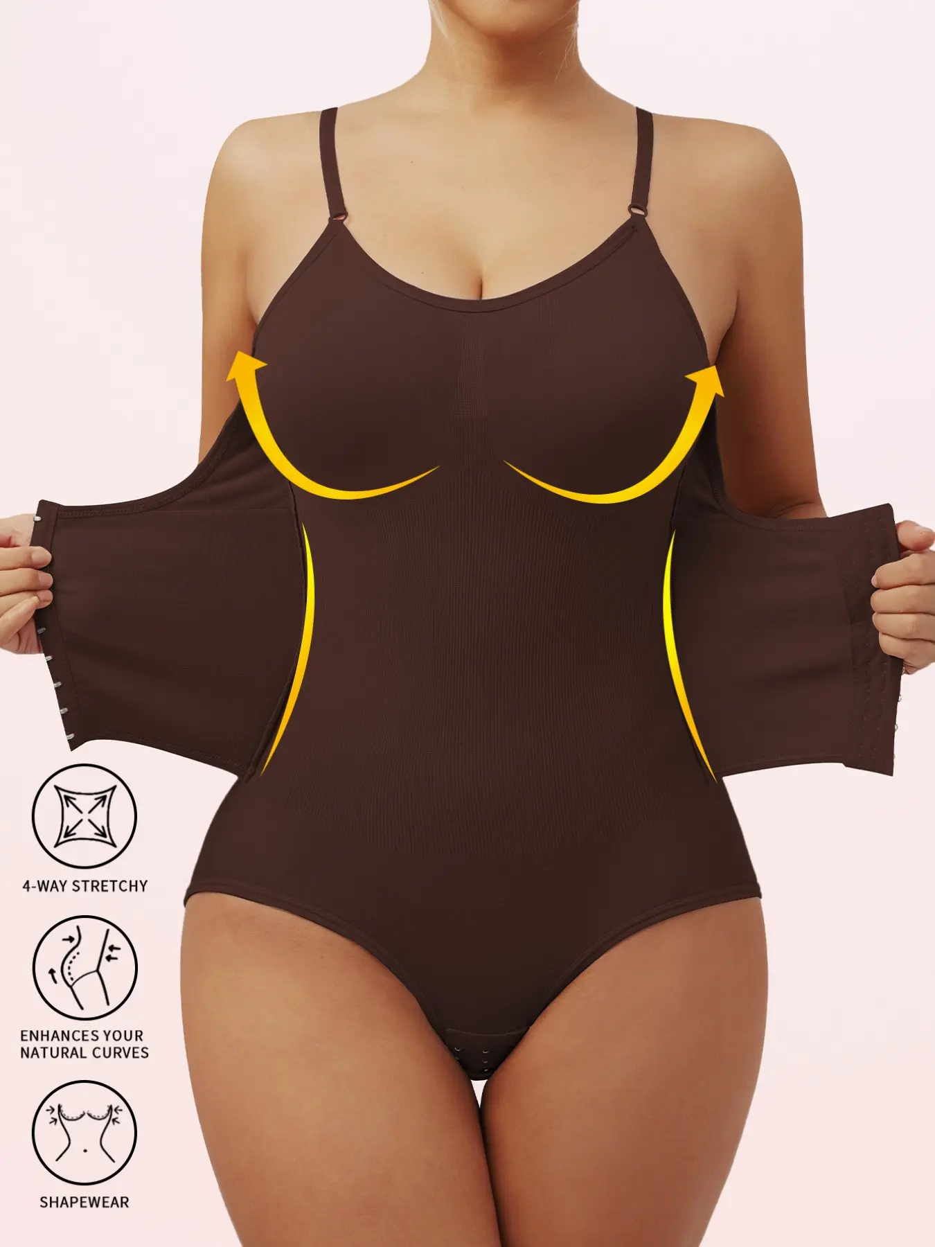 Women's Comfortable Breathable Front Button Spaghetti Strap Shapewear, Solid Color Tummy Control Butt Lifting Bodysuit, 1 Piece Set
