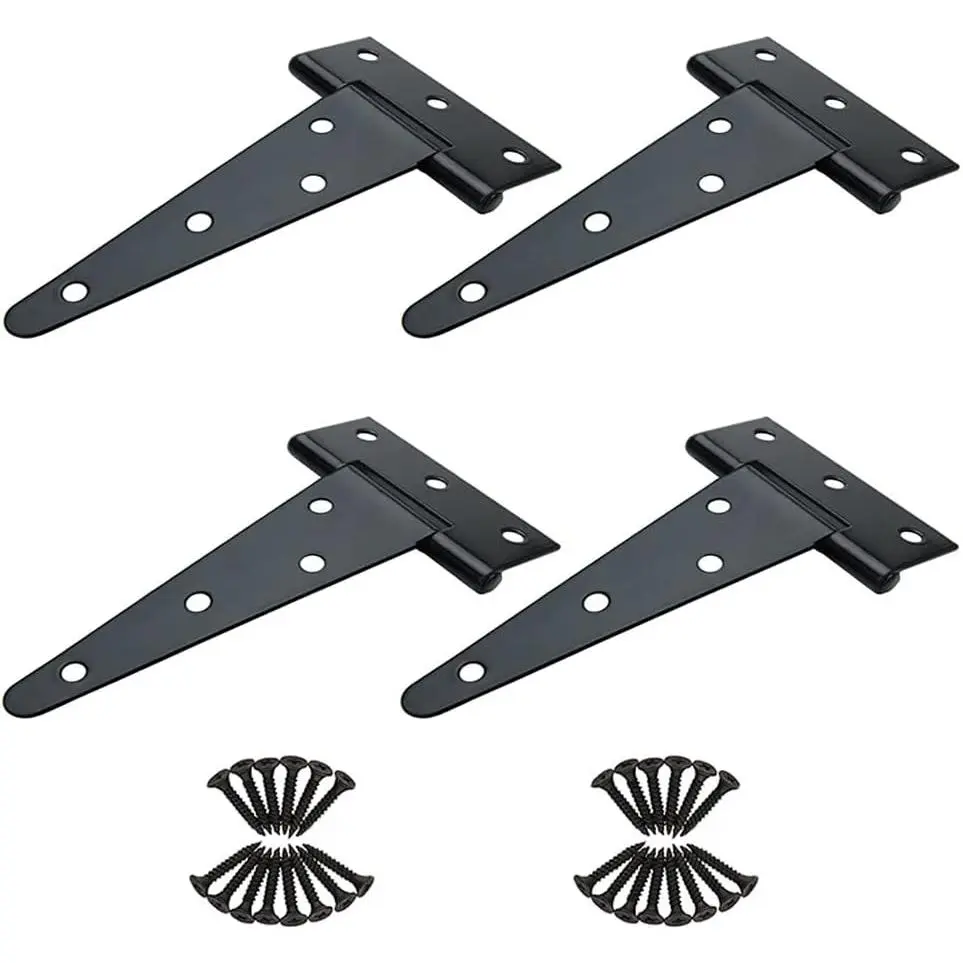 6 inch T Strap Hinges, Heavy Duty T-Strap Shed Door Hinges Gate Hinges, Tee Hinge for Wooden Fences,Yard Door,Barn Door Gates, Wrought Rustproof 4 count