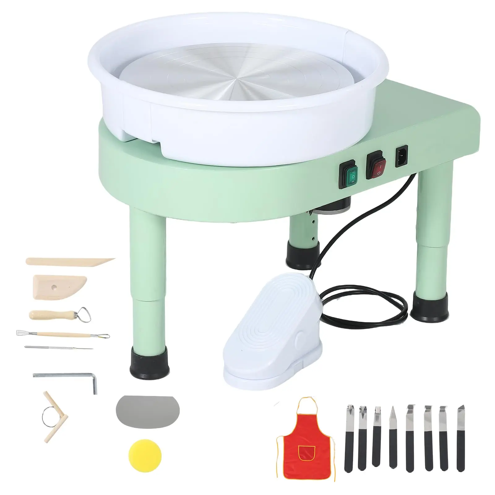 450W Electric Pottery Wheel, 14 in (35cm) Professional Ceramic Clay Wheel w/ Foot Pedal, 0–6 in Height Lift Table, Detachable Basin, Home Studio DIY for Adults & Beginners