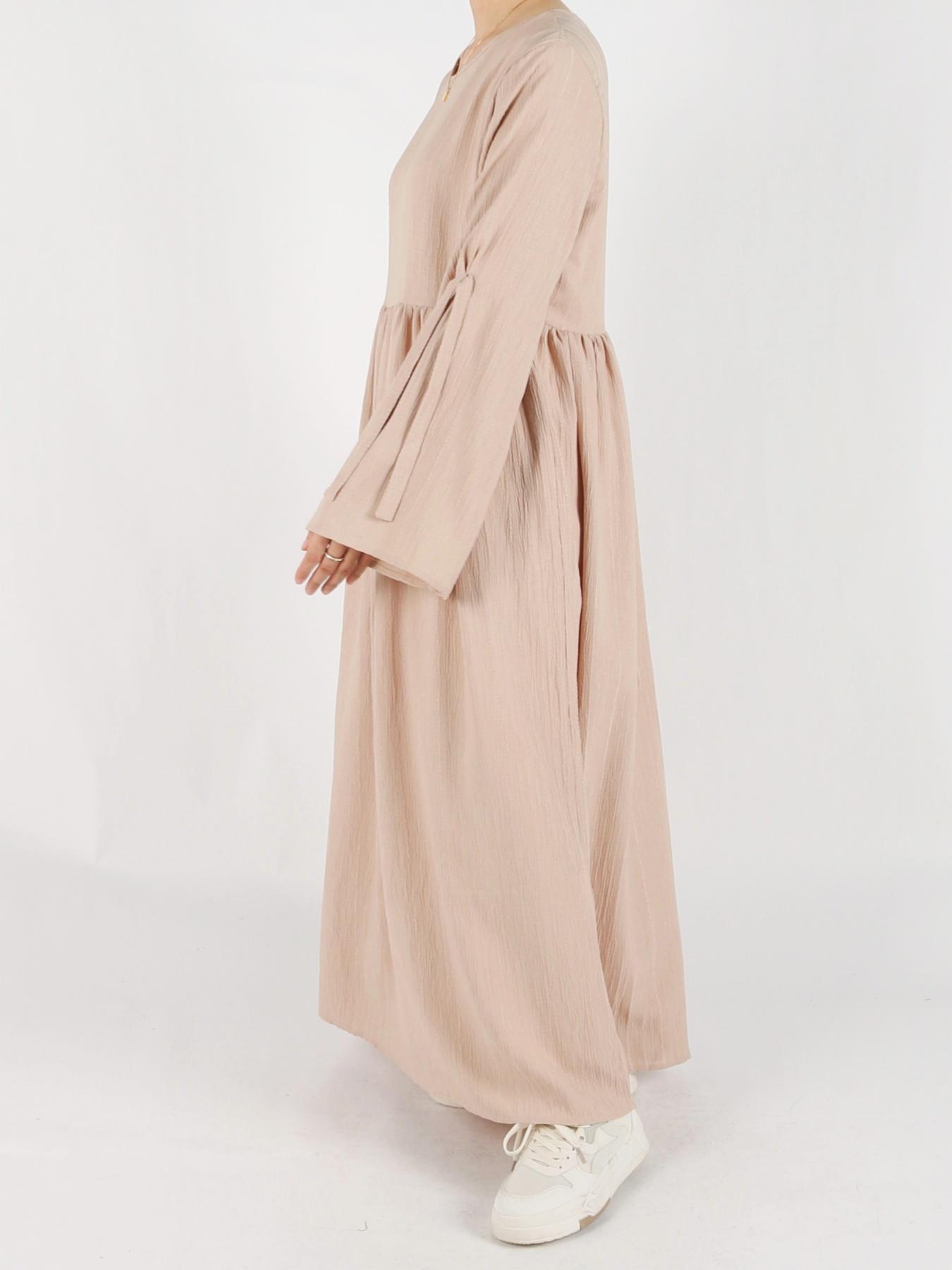 Women's Plain Bow Decor Feminine Flounce Sleeve Pocket Smock Dress, Casual Long Sleeve Round Neck Zipper Back Dress for Daily Wear, Ladies Clothes for All Seasons