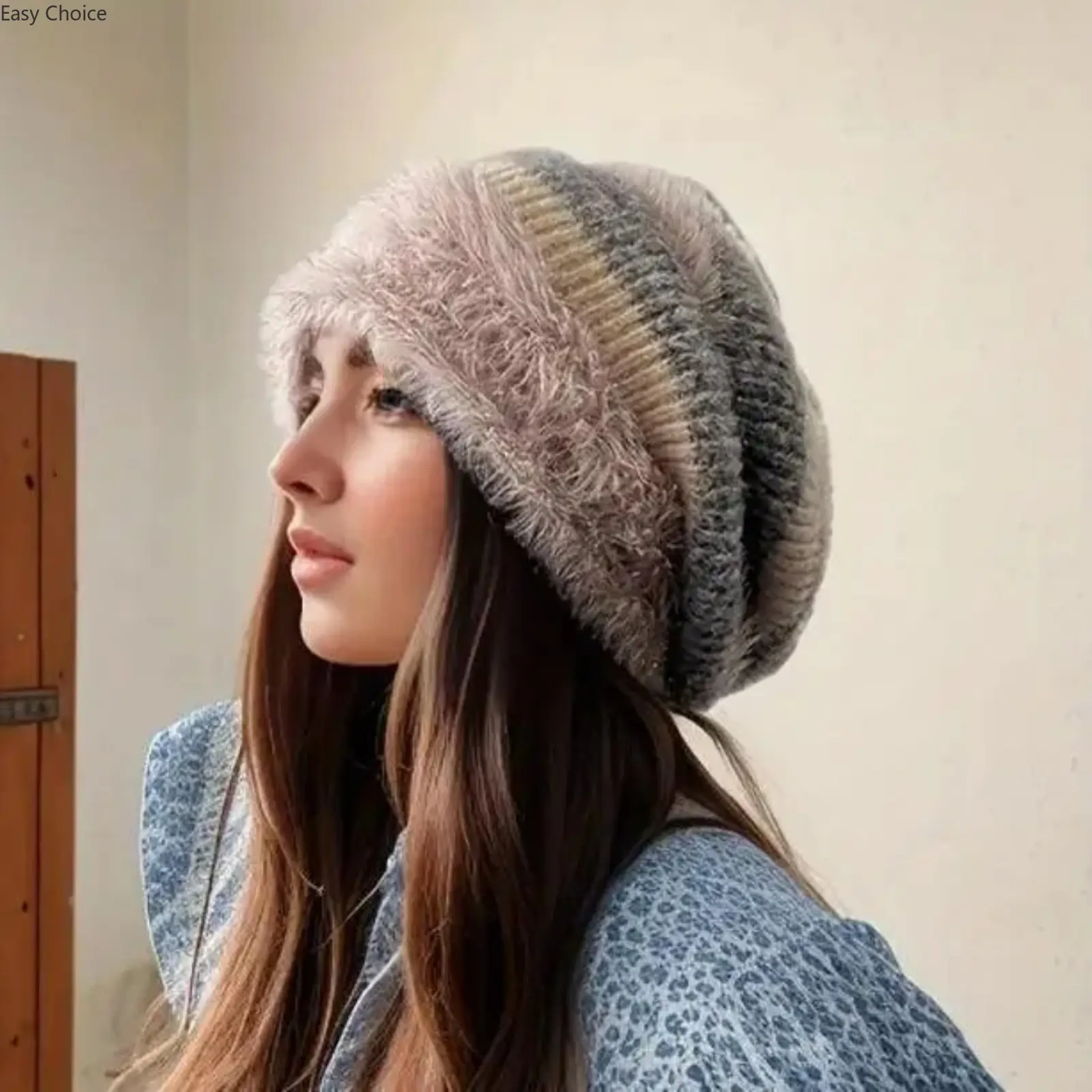 Unisex Women Plush Pullover Brimless Beanie Hat, Thick Lined Soft Warm Skull Cap, Windproof Thermal Headwear for Autumn Winter Daily Outdoor Cold Weather Accessory