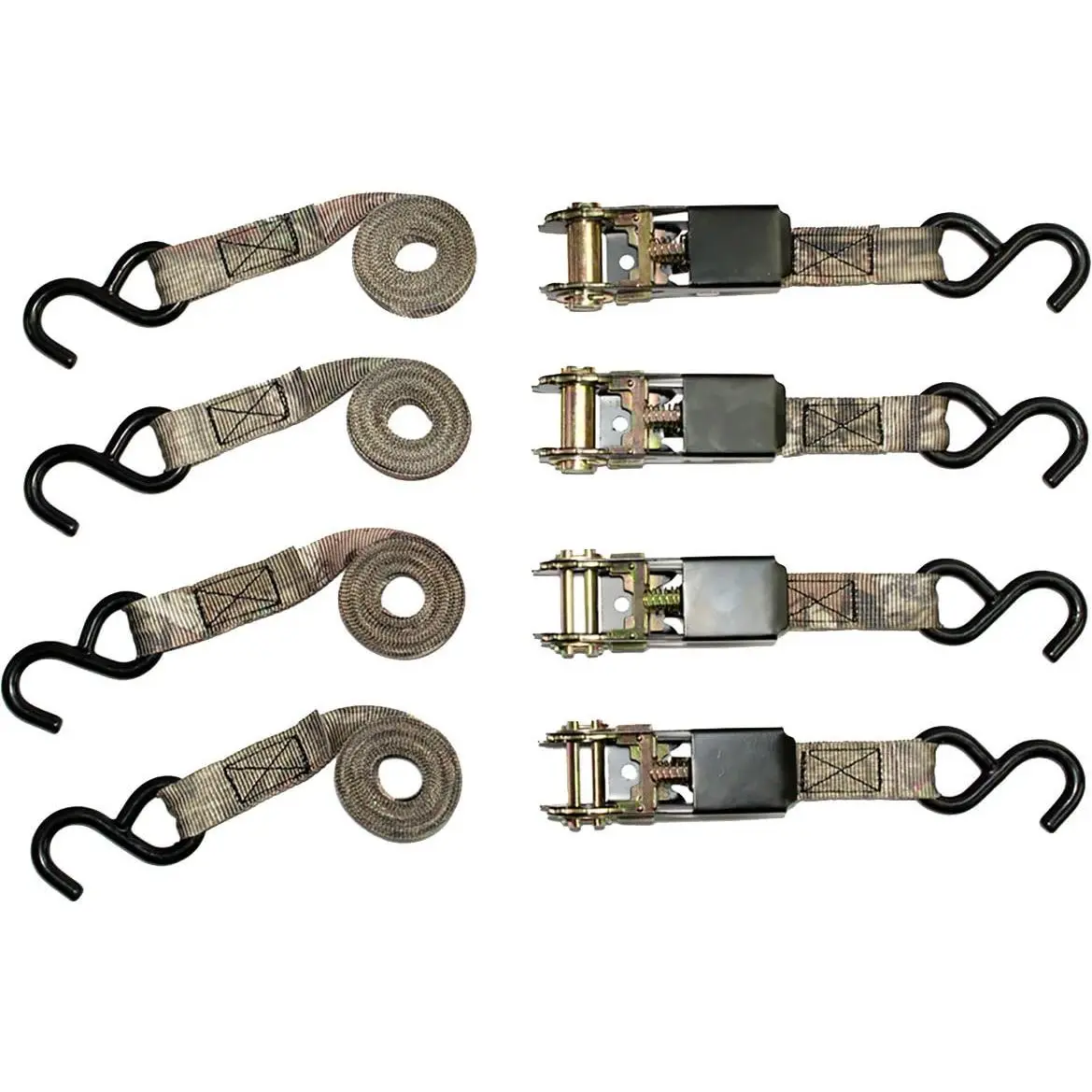 Mossy Oak 1x8ft Heavy Duty Ratchet Strap Set with S-Shaped Hook, Cargo Tie Down for Outdoor Users, Truck & Camping Use