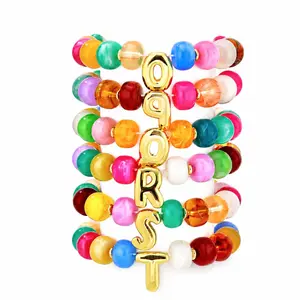 Colorful 26 Letters Beaded Bracelet, Zinc Alloy & Acrylic Beads Stackable Stretch Bracelet, Fun Temporary Friendship Jewelry Gift for Women