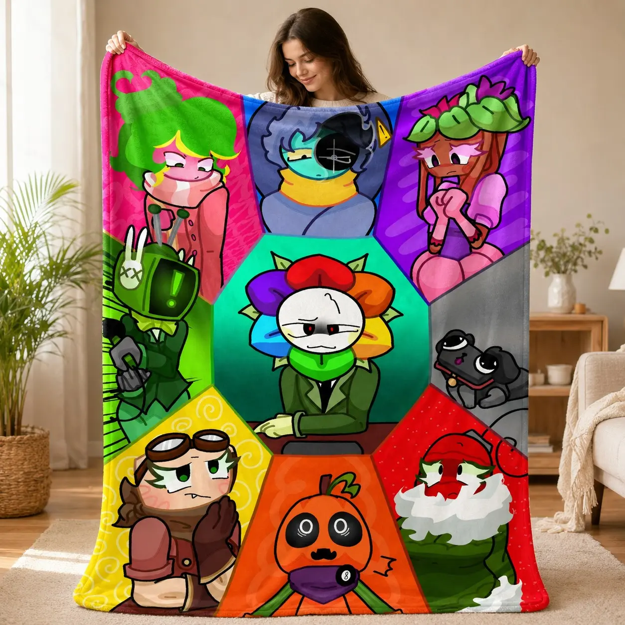 Dandy's World Flannel Blanket, Soft Colorful Plush Throw, Dandy Astro Sprout Print, Graphic Throw Blanket, Cozy Roblox Fan Blanket, Sofa Bed Nap Travel Gift