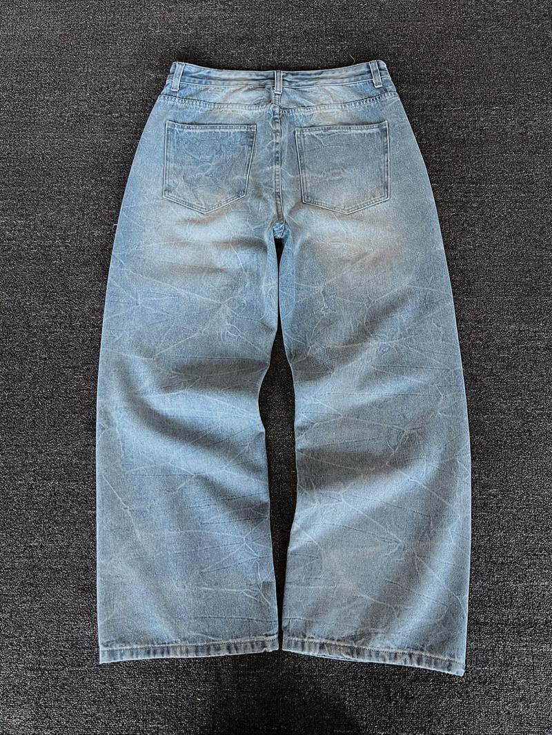 Men's Vintage Straight Leg Jeans, Loose Casual Comfy Pocket Denim Jeans for Daily Wear, Men's Bottoms for All Seasons
