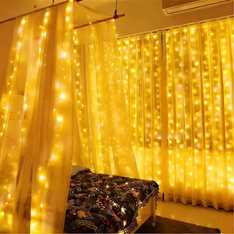 LED Curtain String Lights - 2x2m, USB-Powered, 200 LED Lights, Multi-Color Decorative Lights for Christmas, Parties, Outdoor Home Improvement Lighting