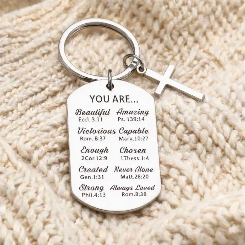 Christian Bible Verse Keychain, Inspirational Scripture Key Ring with Cross Pendant, Stainless Steel Religious Gift for Women Men, Faith Encouragement Keepsake   favors party    mini gifts for coworkers
