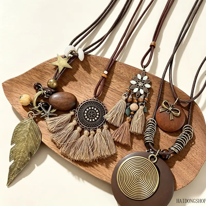 Boho Viral Coastal Cottagecore Vintage Ethnic Sweater Necklace For Women, Bohemian Long Layering Neck Jewelry, Elegant Accessory For Beach Festival Travel Autumn Winter Outfit Styling