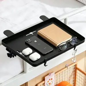 Bedside Bunk Bed Shelf for College Dorm Essentials, Bedside  with  Catch & Bedside Organizer, Floating Nightstand for Bed Room, Office, Dorm Room, Metal Beside Tray, Bed Table, Black