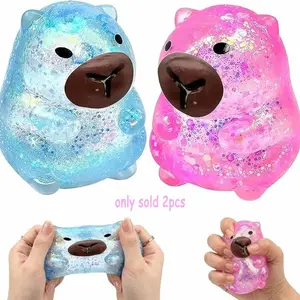 Glitter Capybara Squishies, Cute Capybara Animal Squeeze Balls, Anxiety Relief Fidget Squishies for Adults (Blue+Pink)