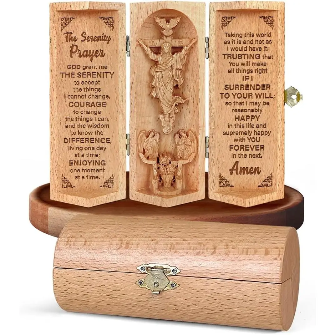 - Our Father in Heaven Christian Decor, Catholic Wooden Statue, Sculpture Nativity Family, Statue of ,  Decor - Openable Wooden Cylinder Sculpture of  (The Serenity)