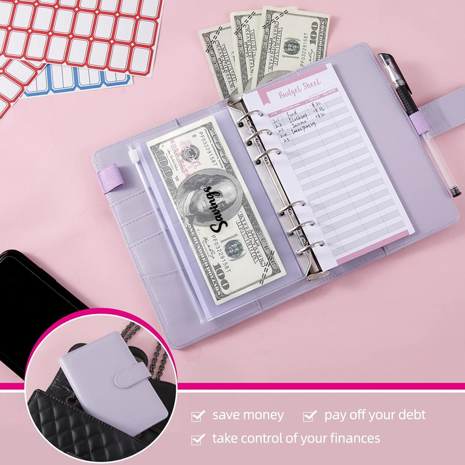 A6 Budget Binder Set, 1 Count Budget Planner with 2 Counts Personality Stickers & 12pcs Budget Sheets & 8 Counts Binder Pockets & 10pcs Multi-colored Labels, Stationery Supplies for Home School Office Dormitory