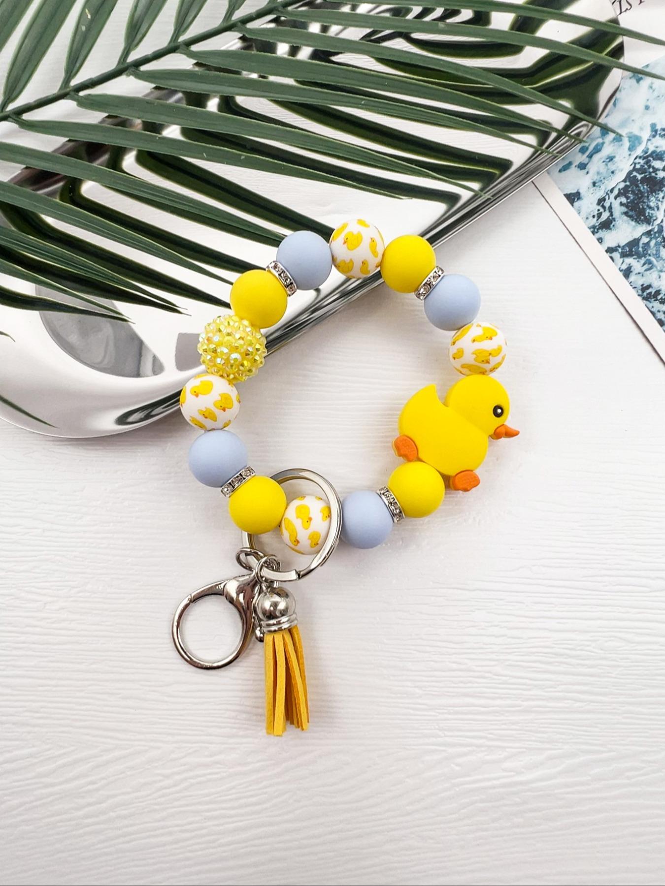 Cute Duck Decor Beaded Keychain, Tassel Decor Duck Pattern Wristlet Keychain, Fashion Accessories for Women & Men, Trendy All-match & Exquisite Keychain for Gift, Cute Soft Keychains