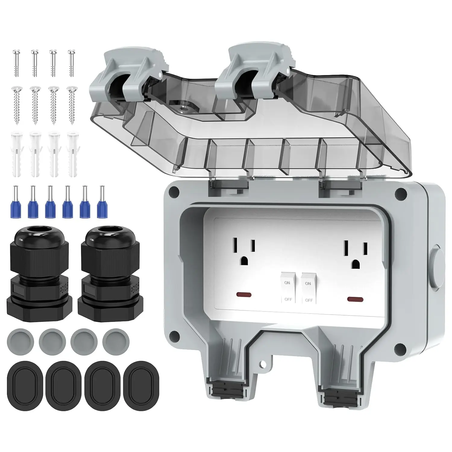 Outdoor Outlet Box, IP66  Outdoor Outlet Box with Lockable Cover & LED  (Double Plug Socket)