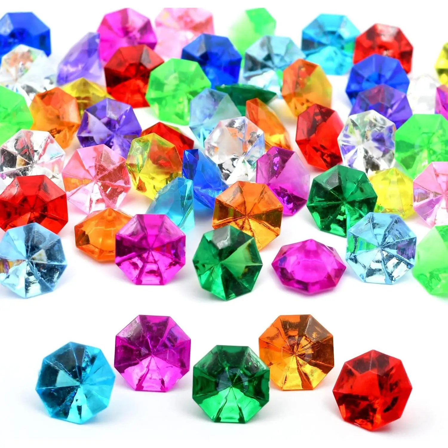 60pcs Large Acrylic Diamond Gems Pirate Treasure Chest Hunt Party Favors Plastic Jewels Bulk 25 Carat MulticolorGift