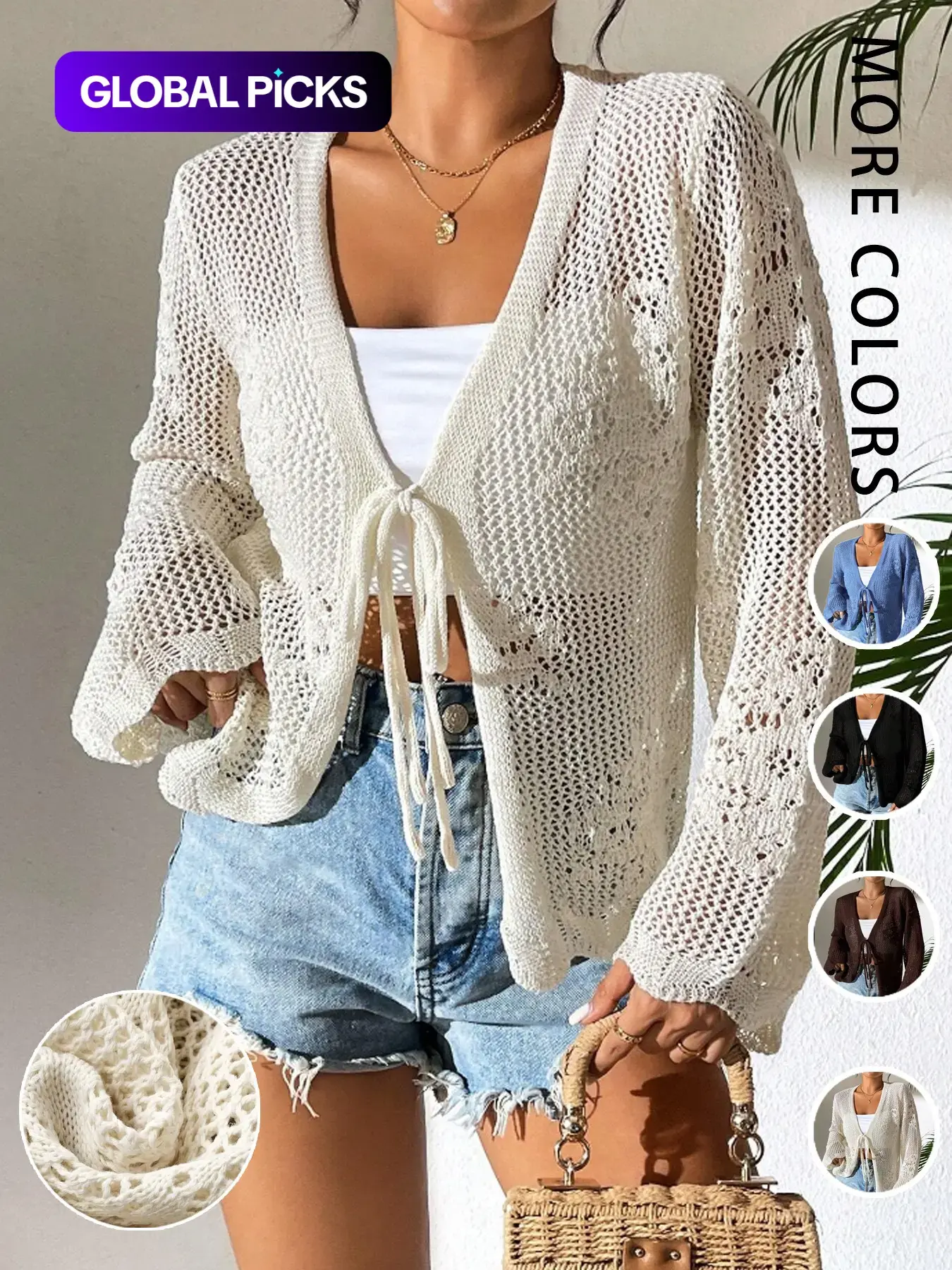 Women's Fitted Plain Sheer Tie Front Knitting Cardigan, Casual Elegance Long Sleeve Cardigan for Daily Wear, Ladies Knitwear Fashion Knit Clothing for All Seasons, Womenswear