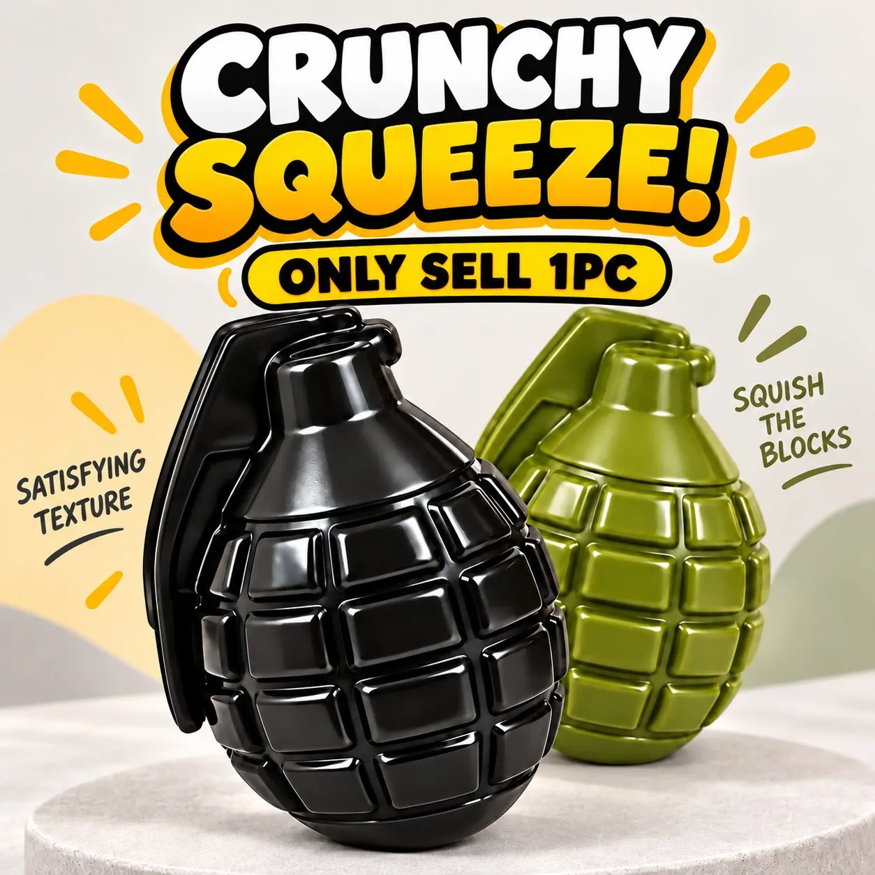1pcs Block Material Crisp Sensation Squishy Toy, Touch Pressure Relief Toy, Press Back Simulation Grenade Party Gift Toy