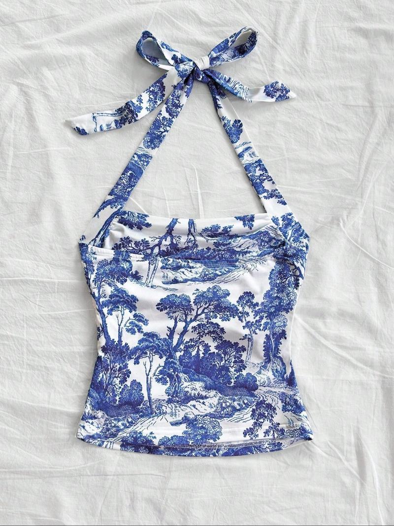 Women's Solid Boho Sleeveless Halter Top, Casual Minimalist Sleeveless Top for Summer, Ladies Clothes for Daily Wear