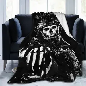 COD Ghost Reaper Fleece Blanket - Digital Print Featuring Skulls And Tactical Gear, Black And White Gaming Theme, Soft Shawl for All Seasons, Durable Sofa Bed Cover for Home Use, Perfect for Napping