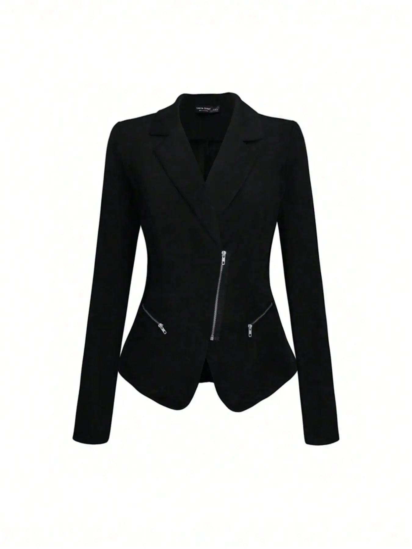 Women's Waist-Cinch Zipper Blazer, Cool and Chic Long Sleeve Slim Fit Functional Style, Office Wear Short Jacket for Professional Look