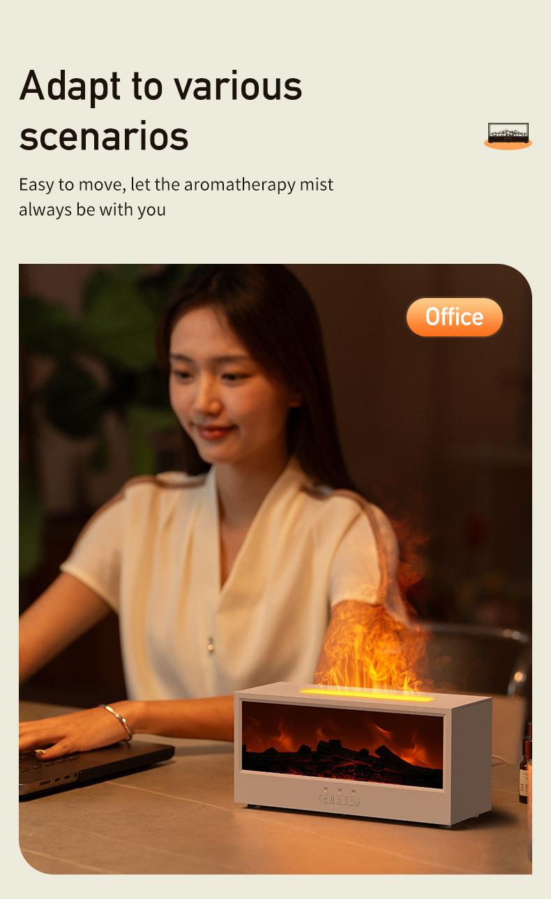 USB Flame Diffuser Humidifier - Realistic Fireplace Glow, Ultra-Quiet Mist, Relaxing Night Light, Home Decor Gift