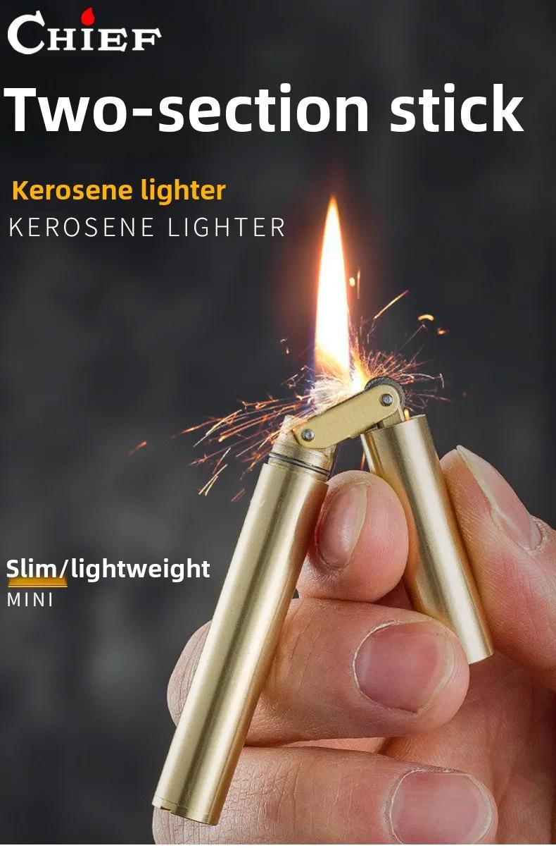 Vintage Nunchaku Design Kerosene Lighter Novelty Cool Gadget Copper Stainless Steel Portable Mini Igniter Aesthetic Unusual Gifts For Men Women Boyfriend Adult Decompression Toys Gift Box Packaging (Without fuel)