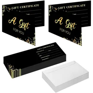 50 SETS   for Business, Blank   with Envelopes, Gifts for Salon Restaurants  Marriage Birthday Client Vouchers 11.8 x 3.9 Inch - Black and