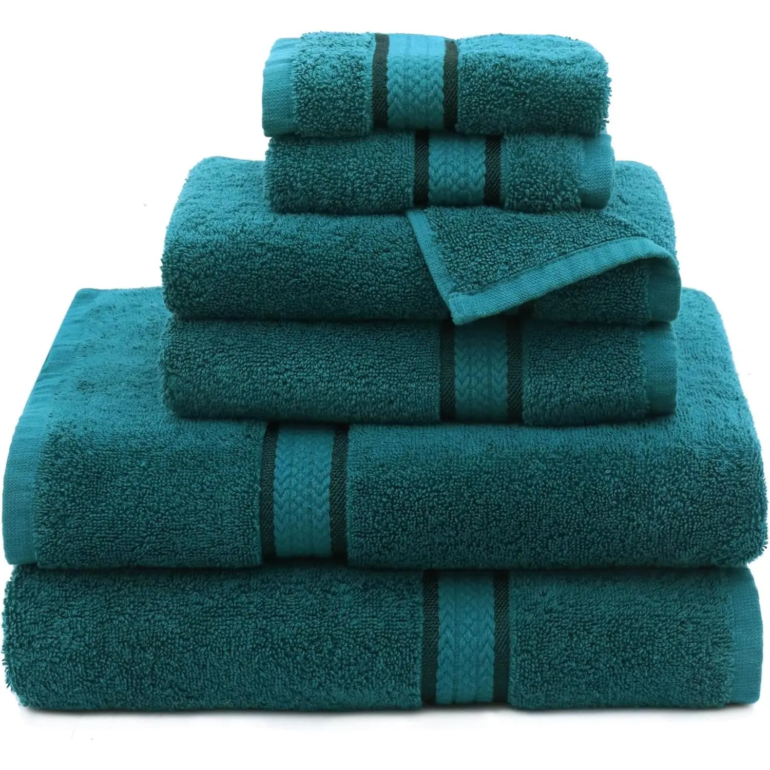 Ultra Soft 6 Piece Towel Set - 2 Large Bath Towels, 2 Hand Towels, 2 Washcloths - Absorbent 580 GSM Quick Dry Everyday Luxury Hotel Bathroom Spa Gym Shower Pool Travel -100% Cotton - Teal