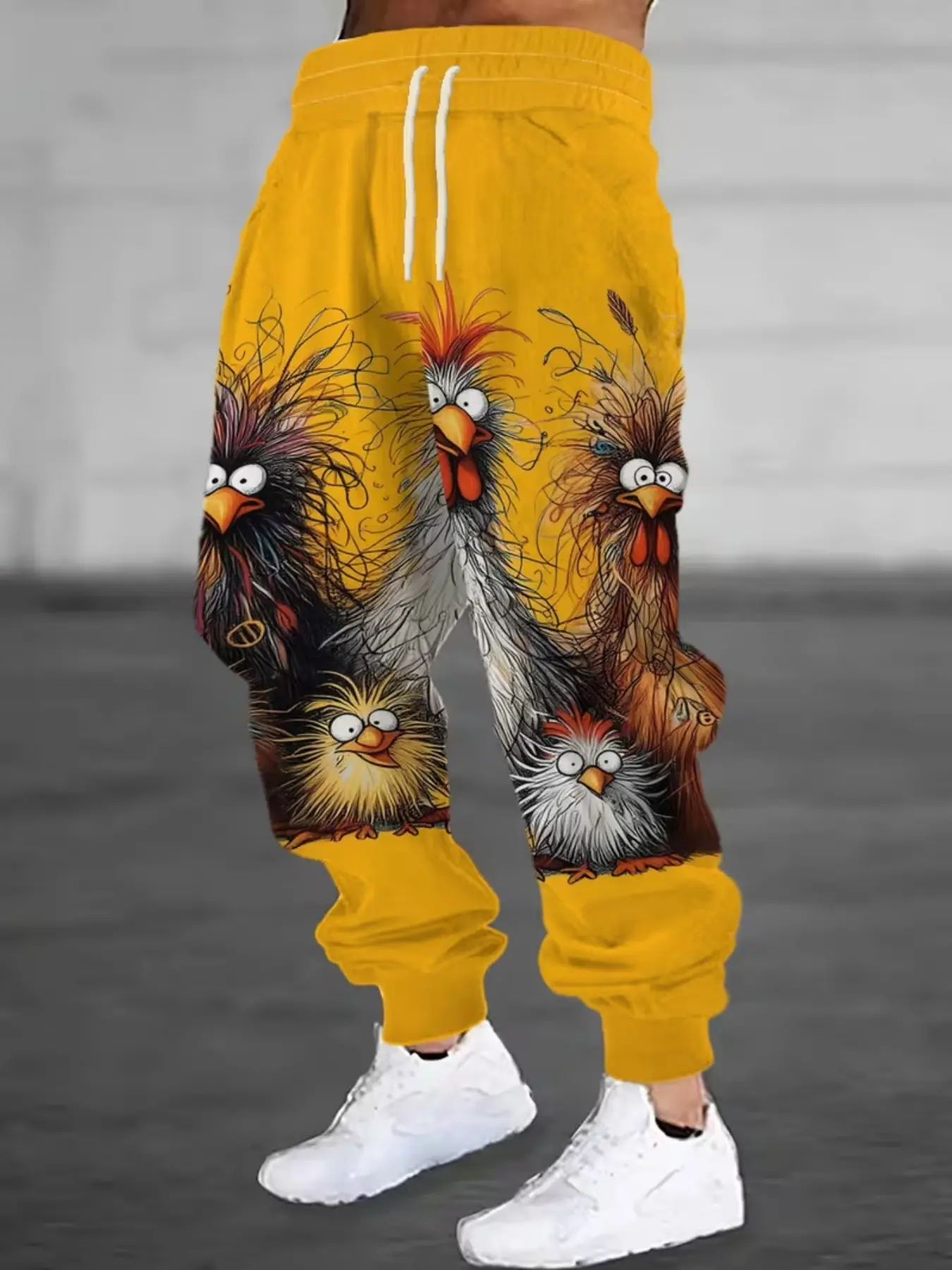 Men's Fitted Casual Pants, All over Print Cartoon Chicken Design, Perfect for Dates and Vacations, Ideal Gift for Men