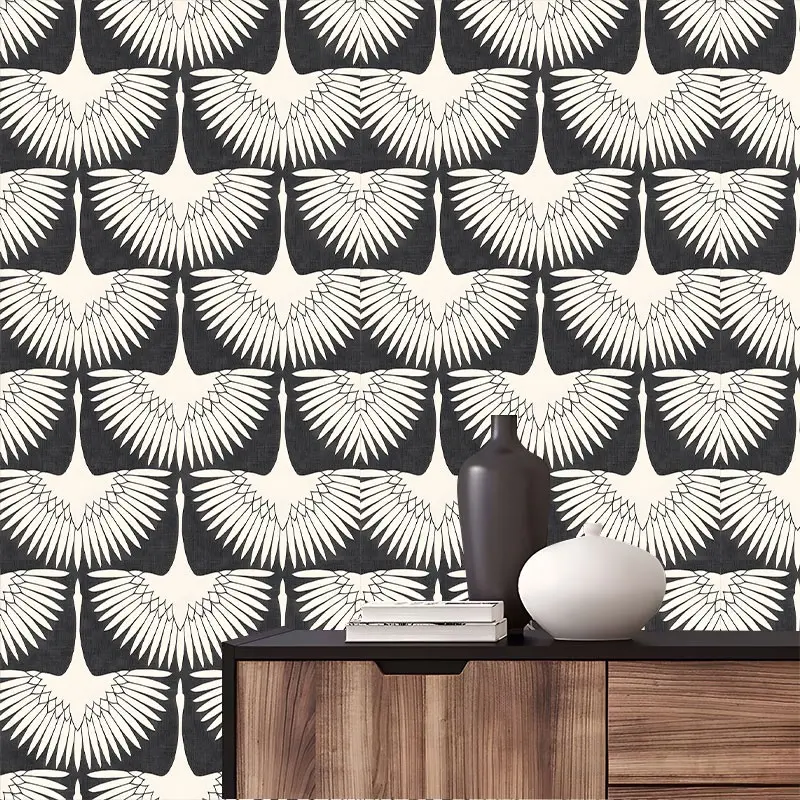 Black White Wing Geometric Peel And Stick Wallpaper Modern Minimalist Art Deco Removable Self Adhesive No Residue Easy Install Contact Paper For Family Friends Colleagues Bedroom Furniture Kitchen Bathroom Multi Home Decor