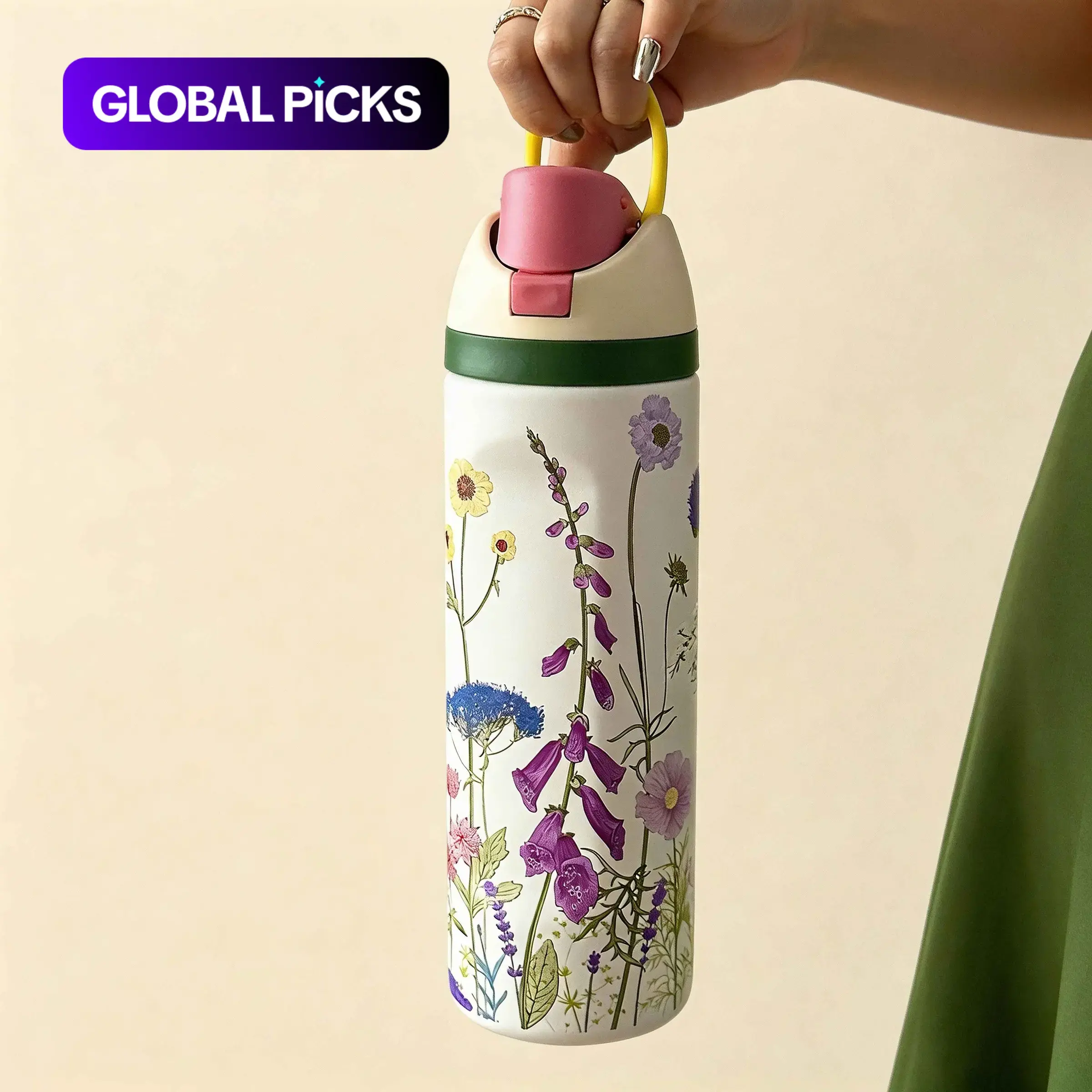 Vintage Floral Vacuum Insulated Stainless Steel Water Bottle, Drinkware Vacuum Flask, Insulated Vacuum Flasks, 24oz / 32oz / 40oz, Dual-Layer Straw Design Leakproof Tumbler, Reusable Thermos for Sports, School, Travel, Gym, Perfect Gift