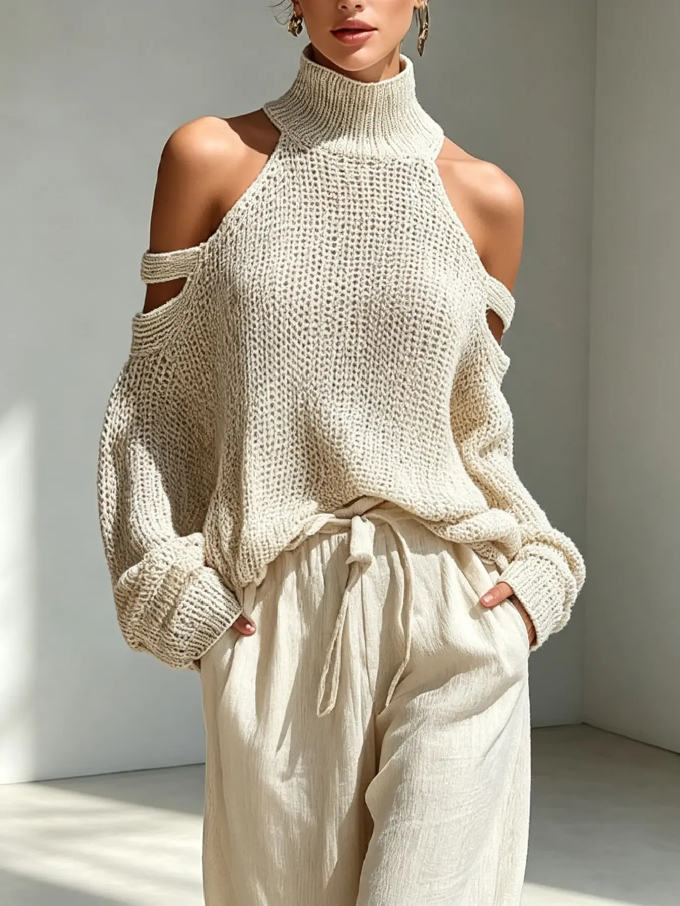 Women's New Fashion Versatile Commuter High-Neck Loose Knitwear Top, Office Wear Spring-Fall Fashion, Ideal for Travel and Vacation