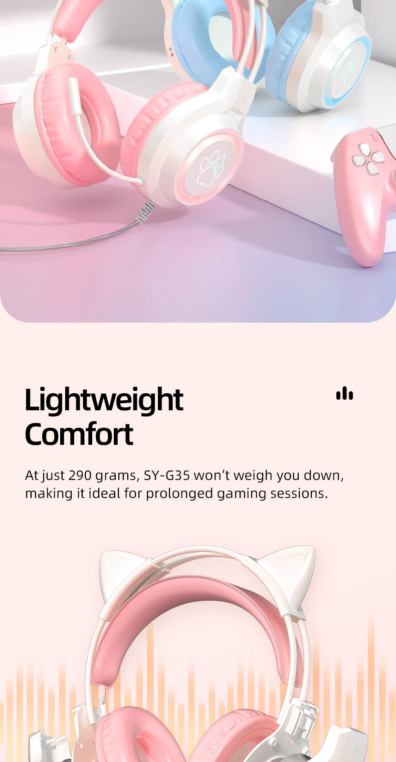 G35 High-Value RGB Gaming Headset with Cute Cat Ear Design, Wired Over-Ear Headphones for PC & Console Games, Multi-Scene Use, PC Gaming Accessories