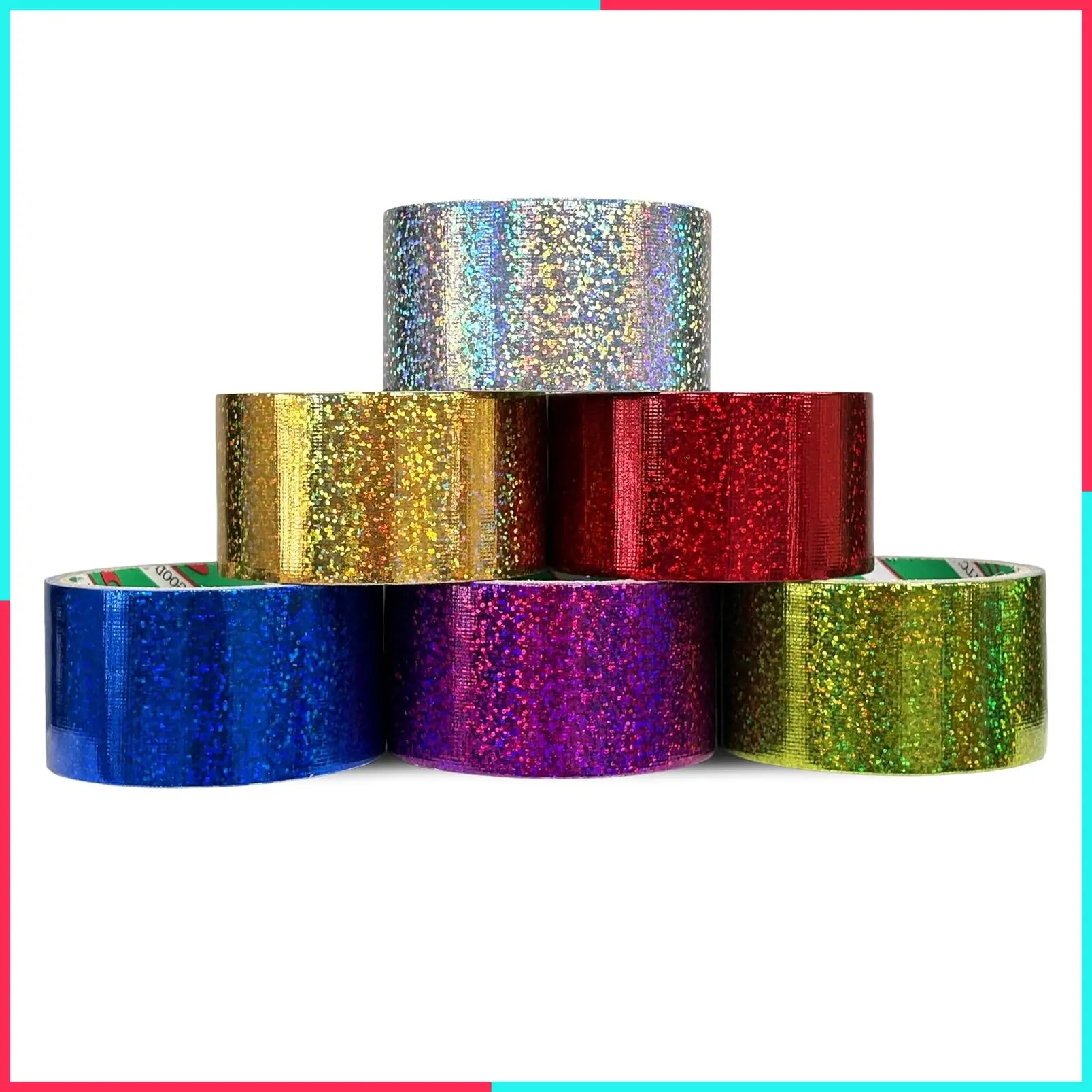 6 Holographic Heavy-Duty Assorted Colored Duct Tapes, Sparkle Glitter Tapes for Christmas Holiday Packaging and Decor, Multi-Purpose Bright Colors for DIY, Art Craft, 2 in x 5 yds Roll