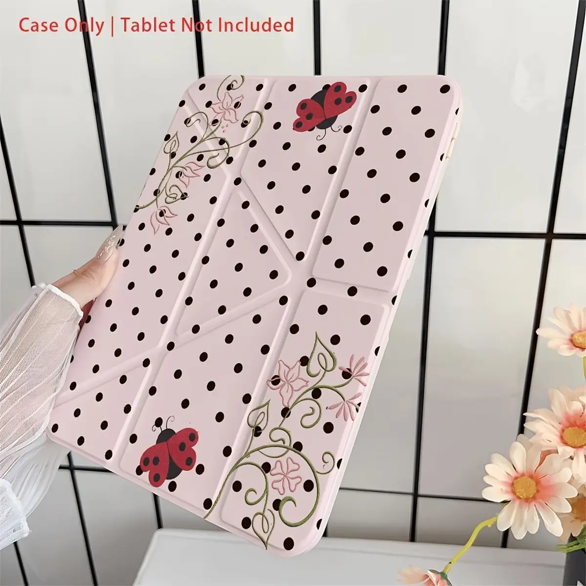 Pink Dot 13-inch Leather Tablet Case for iPad A16 2025, Air 6, Mini 6 & Samsung Galaxy Tab S9, Slim Stand Cover with Soft Translucent Frosted Back & Pencil Slot, Protective Holder Accessory