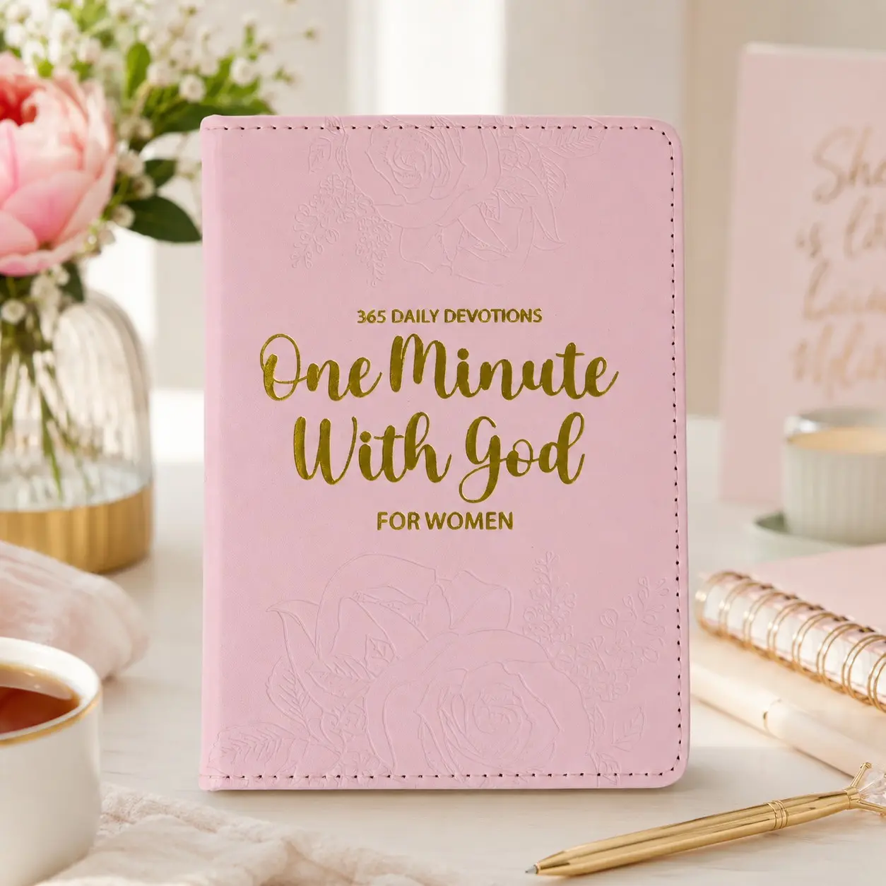 Embossed Rose Gold Women's Spiritual Journal, 365 Days Daily One-Minute Prayer Log, Portable Notebook for Mindfulness