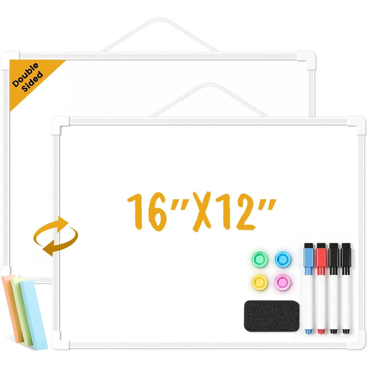 Small Dry Erase Board for Wall, 16" x 12" Double-Sided  Whiteboard,  White Board with 4 Markers, 4  and 3 Mini Sticky Notes, Portable Whiteboard for , School, , Office